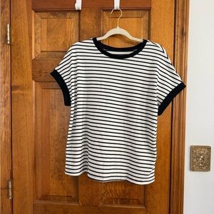 Black & White Striped Short Sleeve Knit Top
